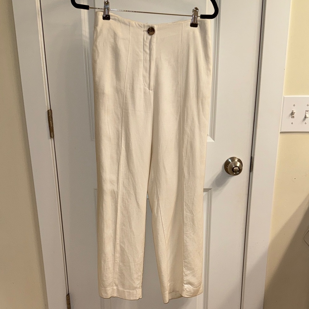 Ann Taylor 4 Petite White Linen Lined Trousers GUC